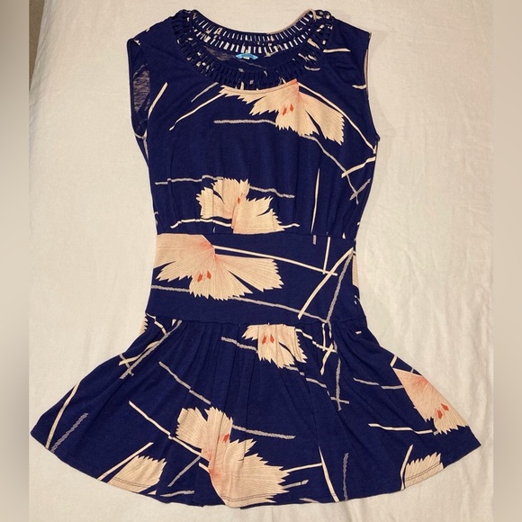 Anthropologie Dresses & Skirts - Leifnotes by Anthropologie Navy Blue Sleeveless Knit Dress with‎ Floral Print